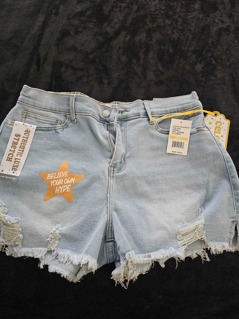 Light Blue Distressed High-Waist Denim Shorts - Believe Your Own Hype